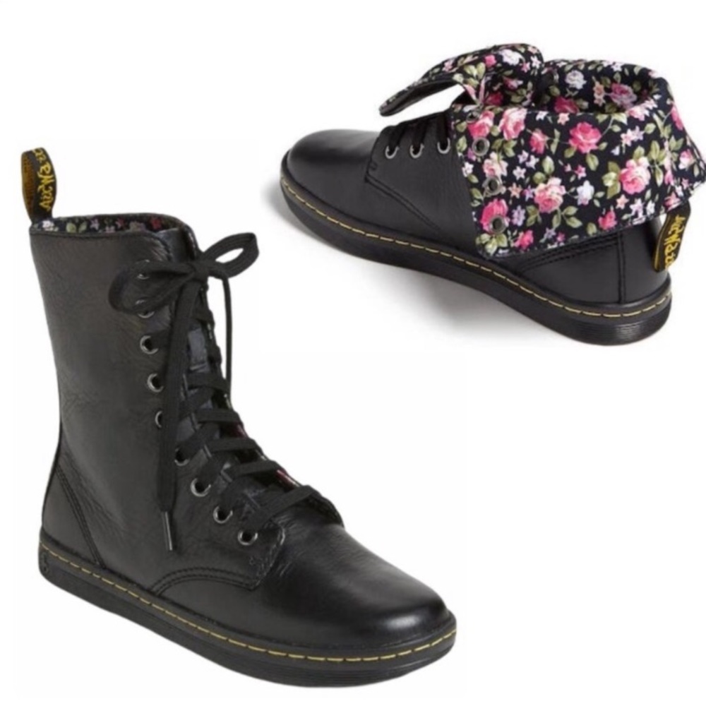 Dr. Martens leather floral lined boots